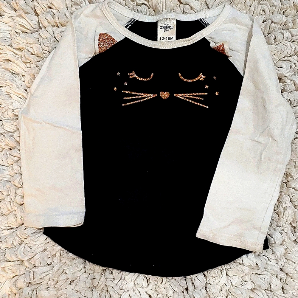Osh kosh blk&wht gold glitter kitty long sleeve